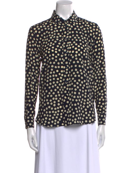Saint Laurent Silk Polka Dot Print Button-Up Top