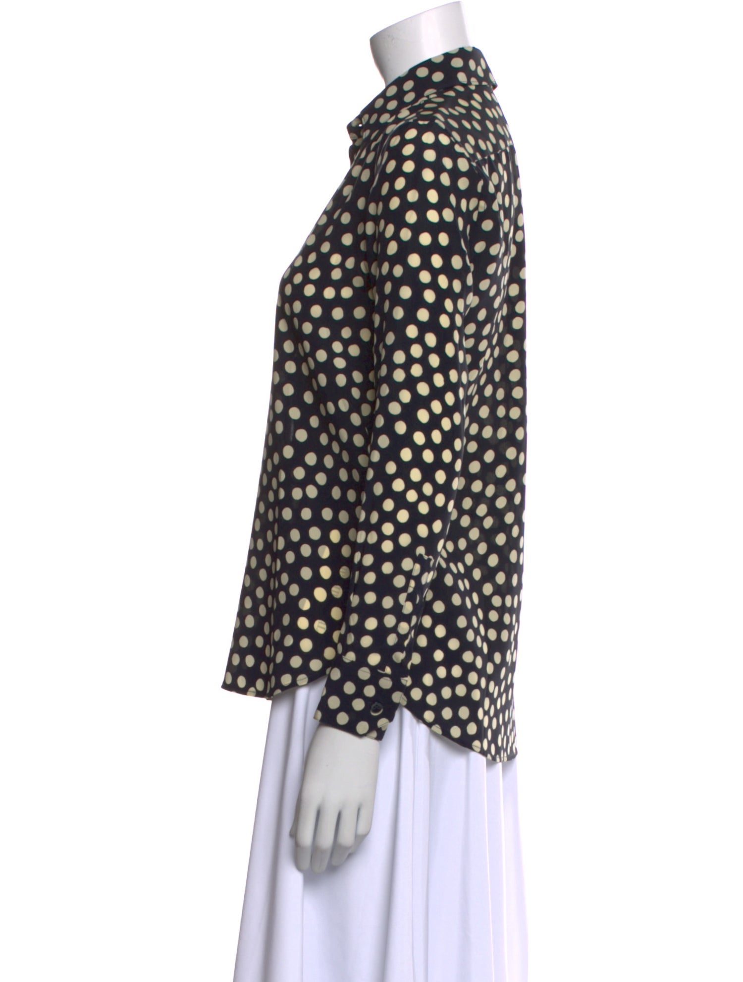 Saint Laurent Silk Polka Dot Print Button-Up Top