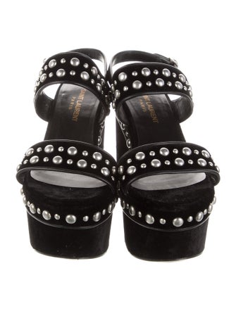 Saint Laurent Suede Studded Accents Slingback Sandals