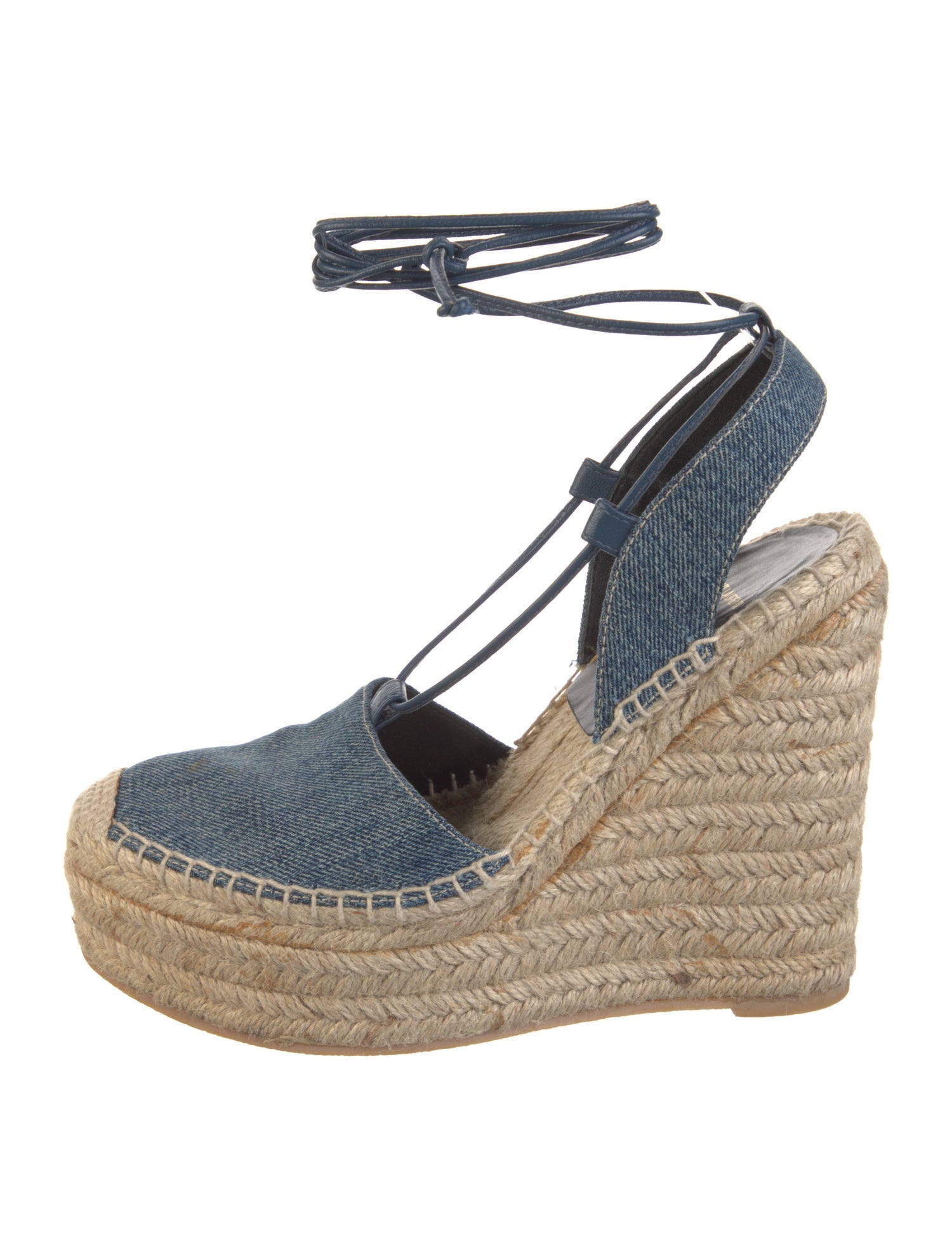 Saint Laurent Denim Leather Trim Embellishment Slingback Pumps