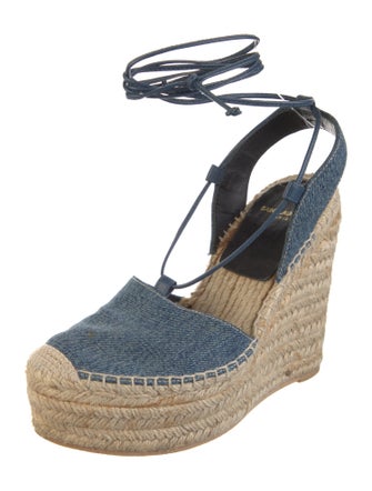 Saint Laurent Denim Leather Trim Embellishment Slingback Pumps