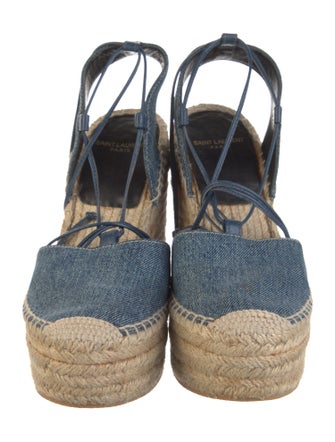 Saint Laurent Denim Leather Trim Embellishment Slingback Pumps