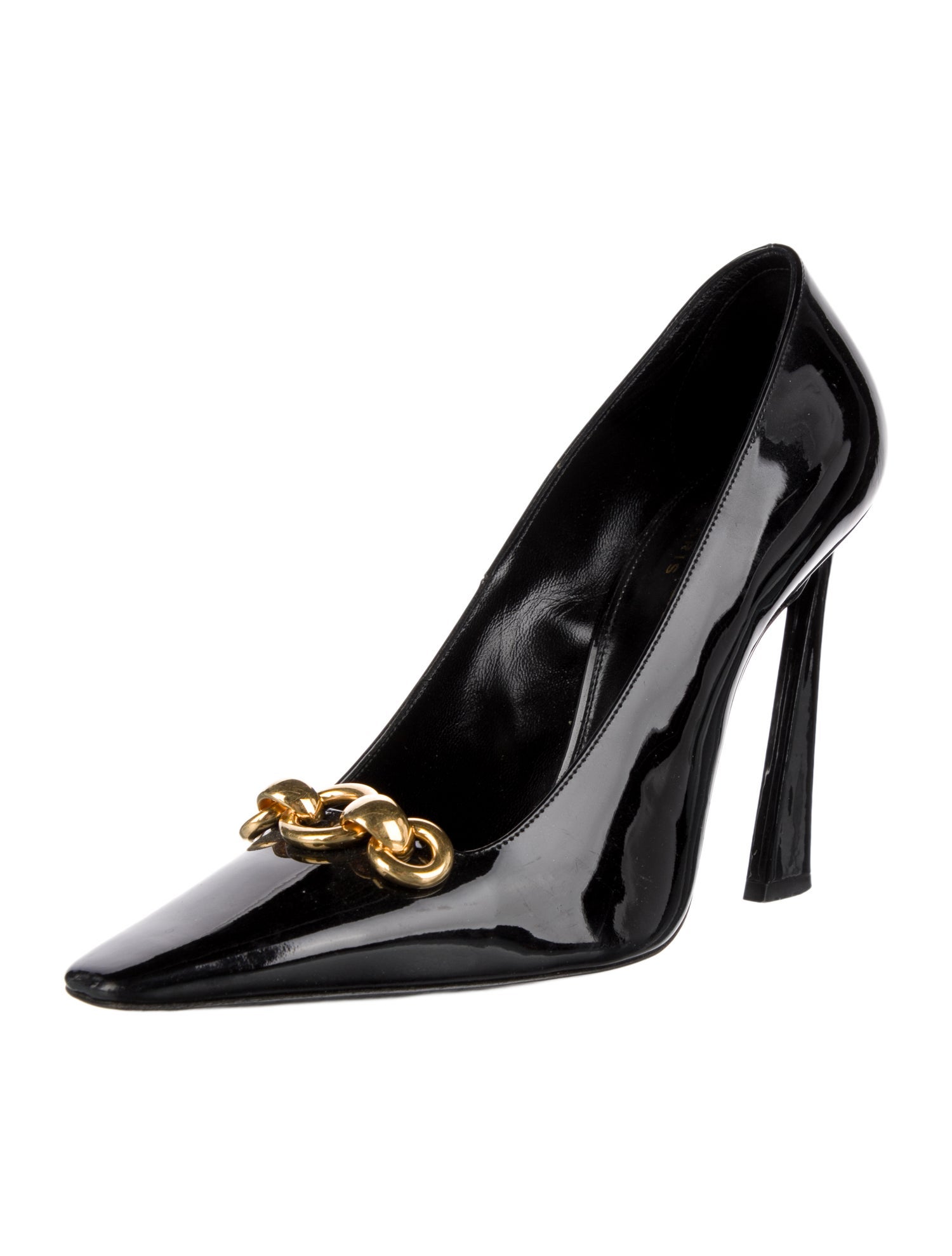 Saint Laurent Patent Leather Chain-Link Accents Pumps