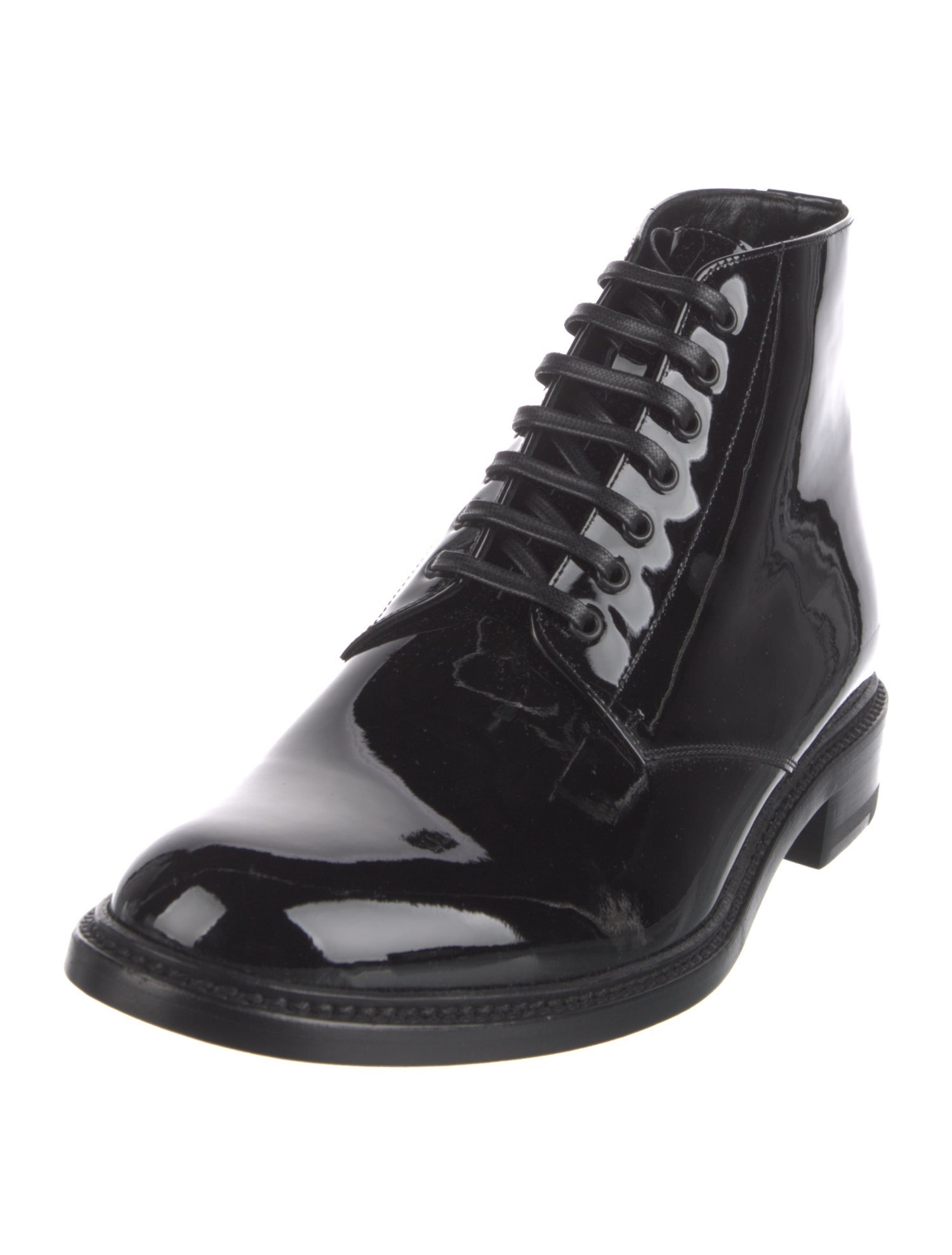 Saint Laurent Patent Leather Lace-Up Boots