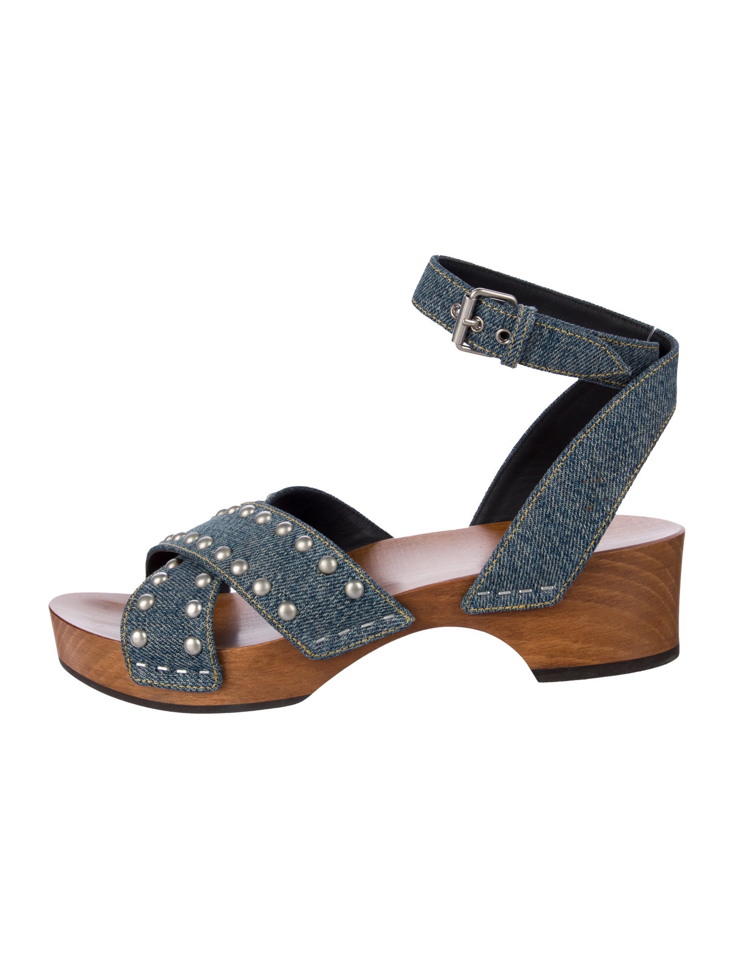Saint Laurent Denim Studded Accents Slingback Sandals