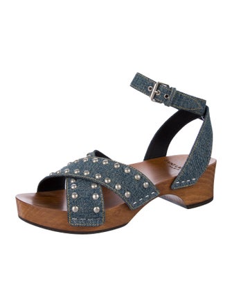Saint Laurent Denim Studded Accents Slingback Sandals