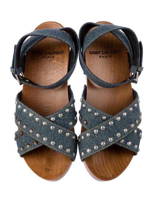 Saint Laurent Denim Studded Accents Slingback Sandals