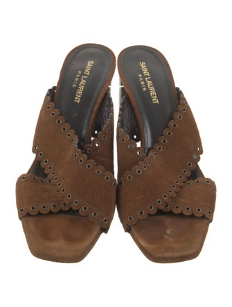 Saint Laurent Suede Scalloped Accent Slides