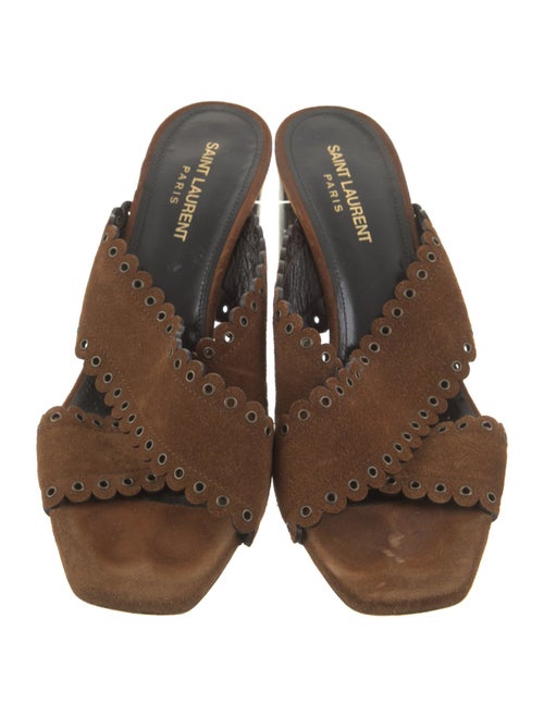 Saint Laurent Suede Scalloped Accent Slides