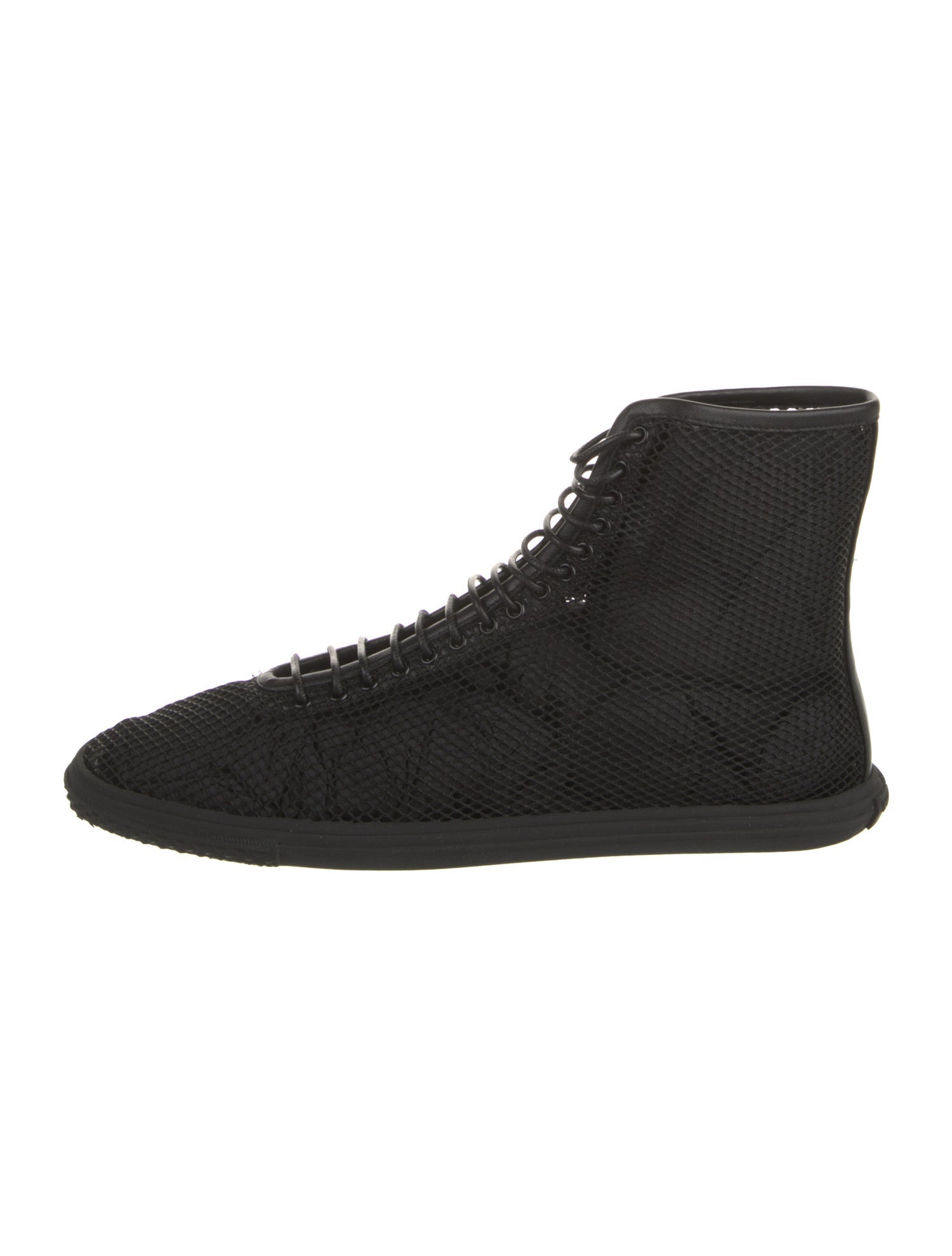 Saint Laurent Mesh Leather Trim Embellishment Lace-Up Boots
