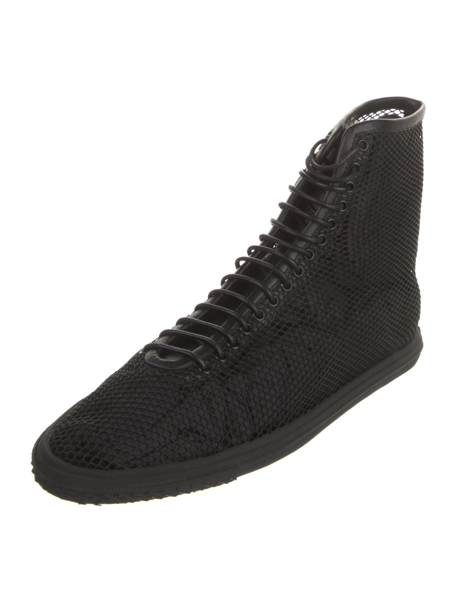 Saint Laurent Mesh Leather Trim Embellishment Lace-Up Boots