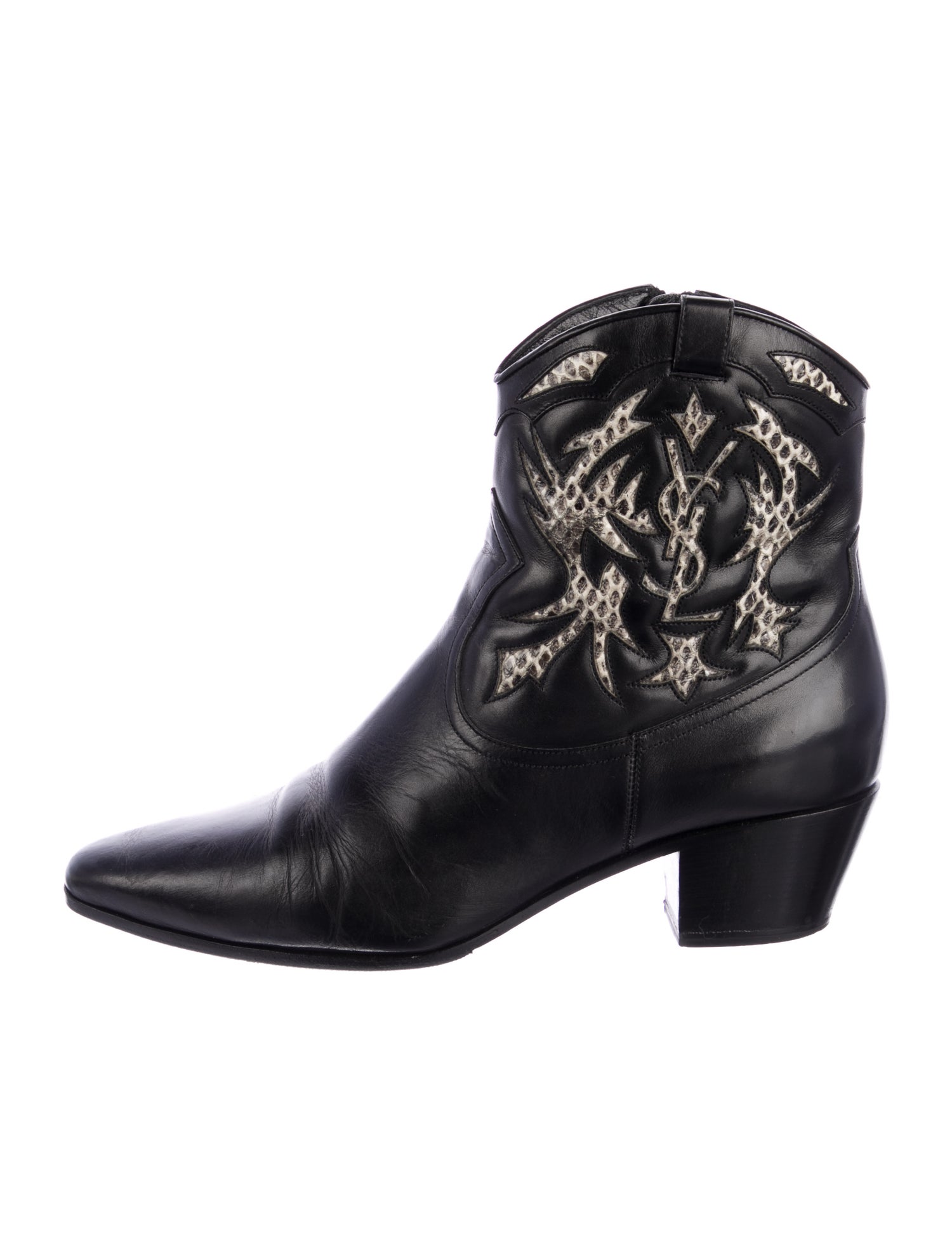 Saint Laurent Leather Animal Print Western Boots