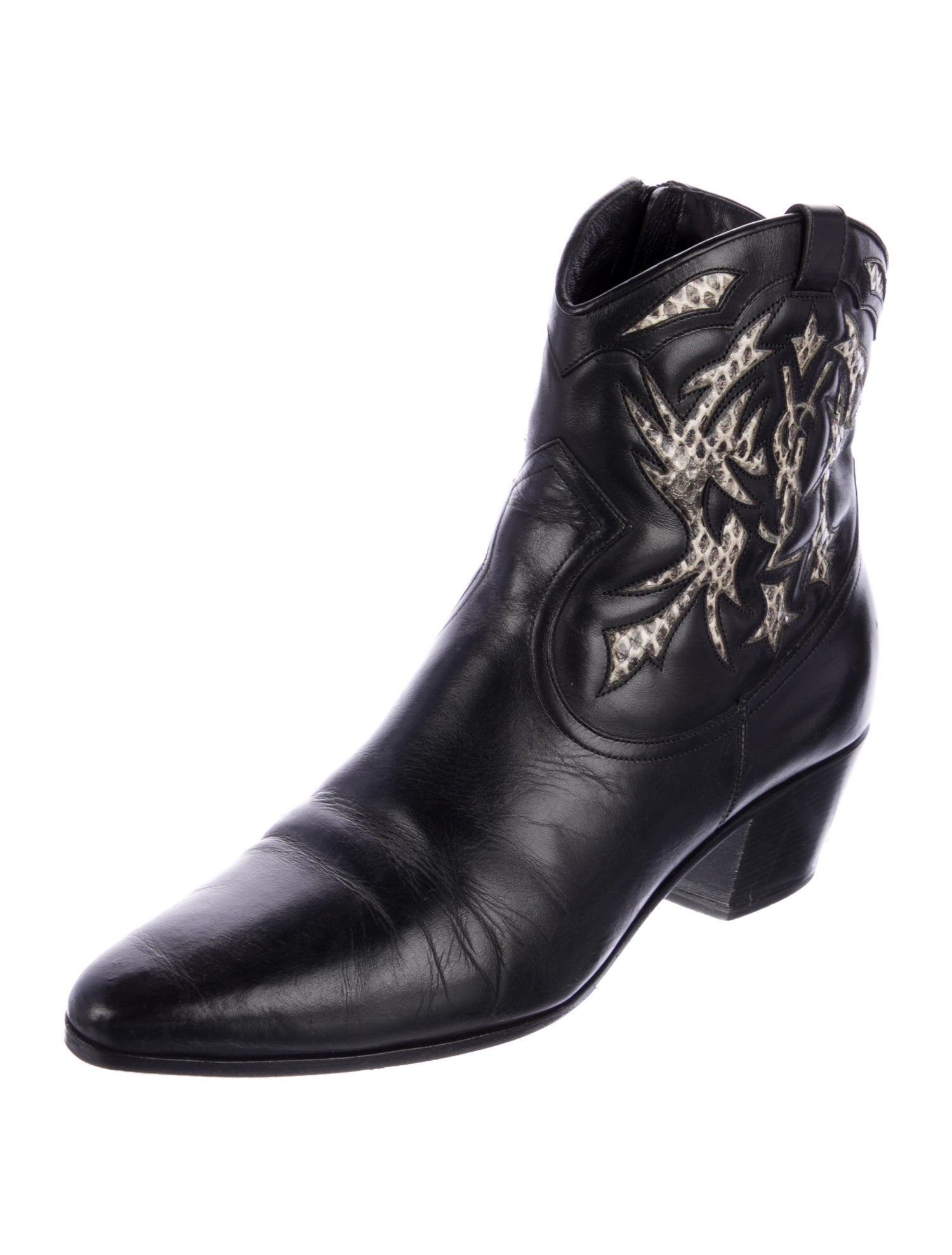 Saint Laurent Leather Animal Print Western Boots