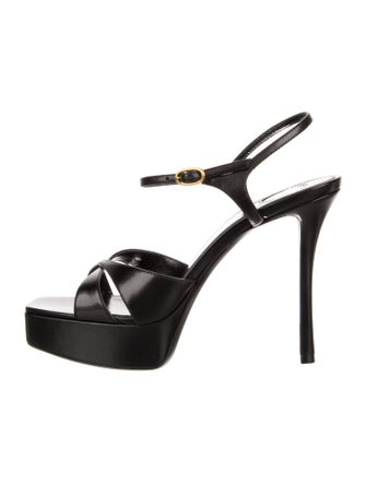 Saint Laurent Leather Crystal Embellishments Slingback Sandals