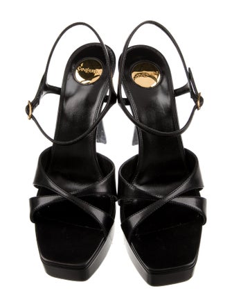 Saint Laurent Leather Crystal Embellishments Slingback Sandals