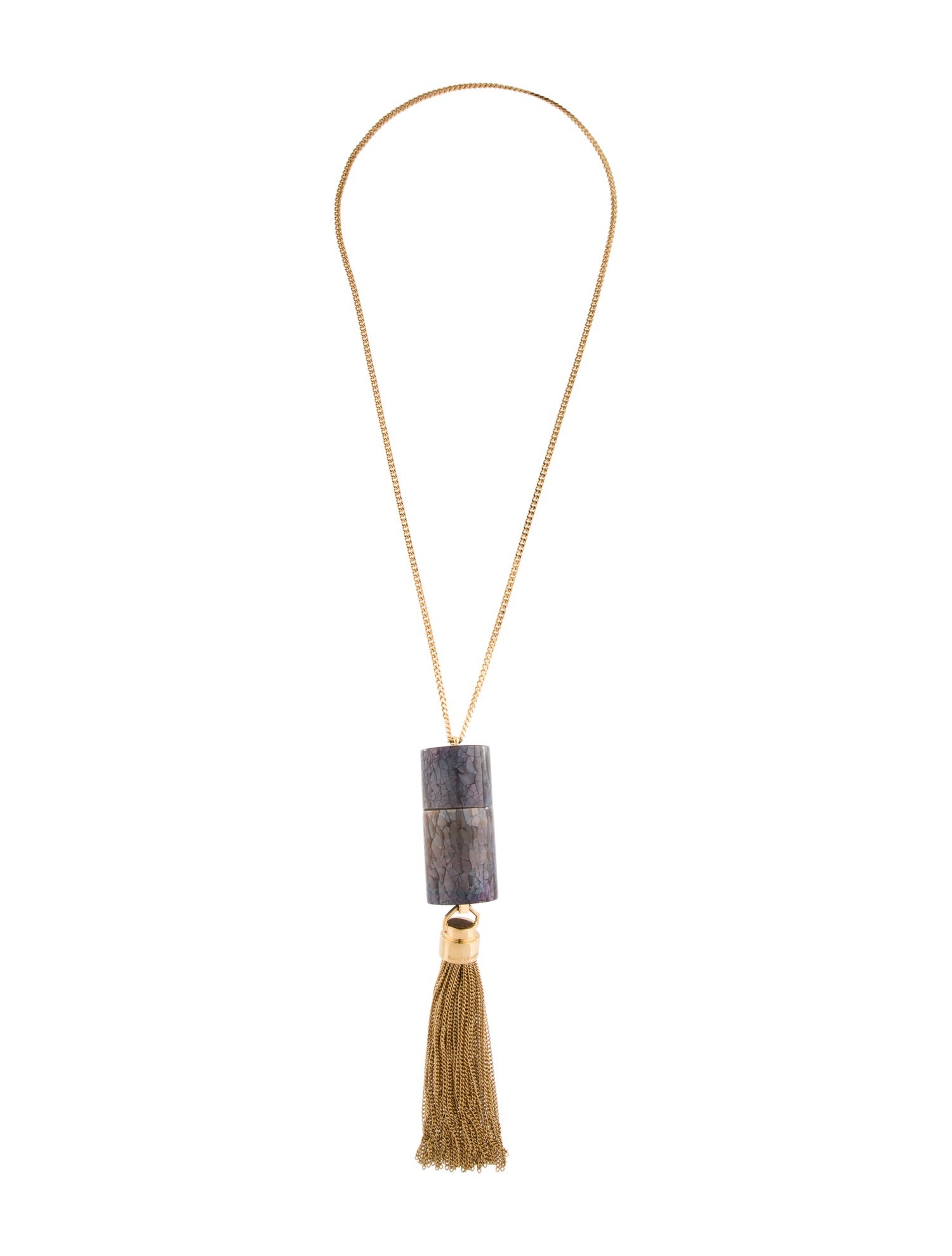 Saint Laurent Mother Of Pearl Paris Angelica Mini Tassel Pendant Necklace