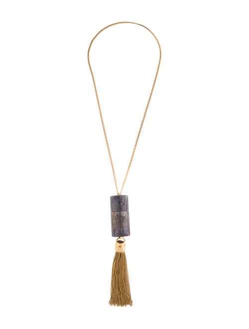 Saint Laurent Mother Of Pearl Paris Angelica Mini Tassel Pendant Necklace