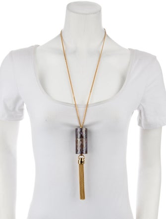 Saint Laurent Mother Of Pearl Paris Angelica Mini Tassel Pendant Necklace