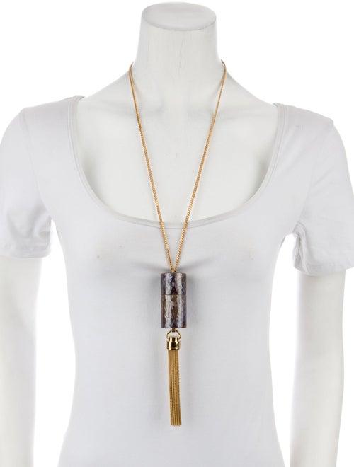 Saint Laurent Mother Of Pearl Paris Angelica Mini Tassel Pendant Necklace