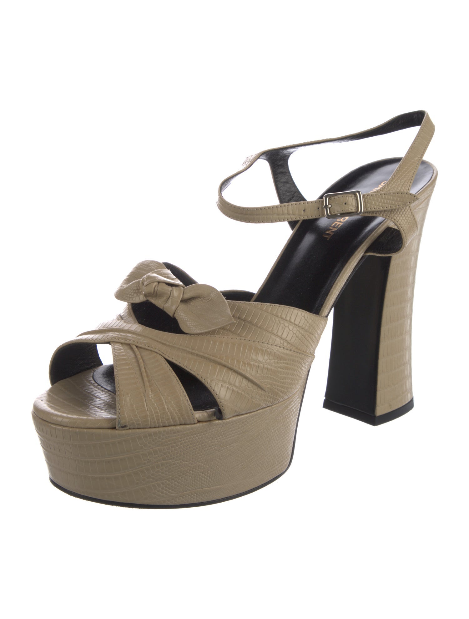 Saint Laurent Embossed Leather Bow Accents Sandals