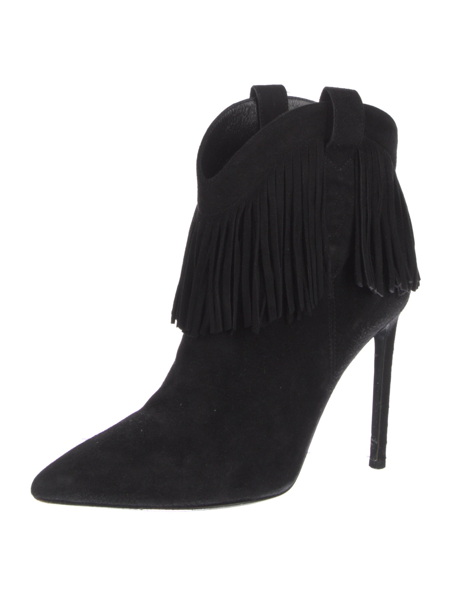 Saint Laurent Suede Fringe Trim Accent Western Boots