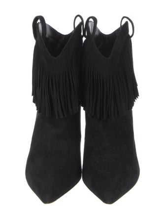Saint Laurent Suede Fringe Trim Accent Western Boots