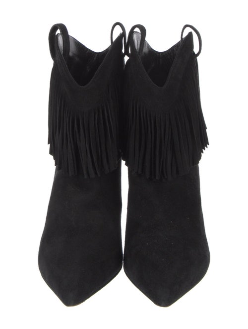 Saint Laurent Suede Fringe Trim Accent Western Boots