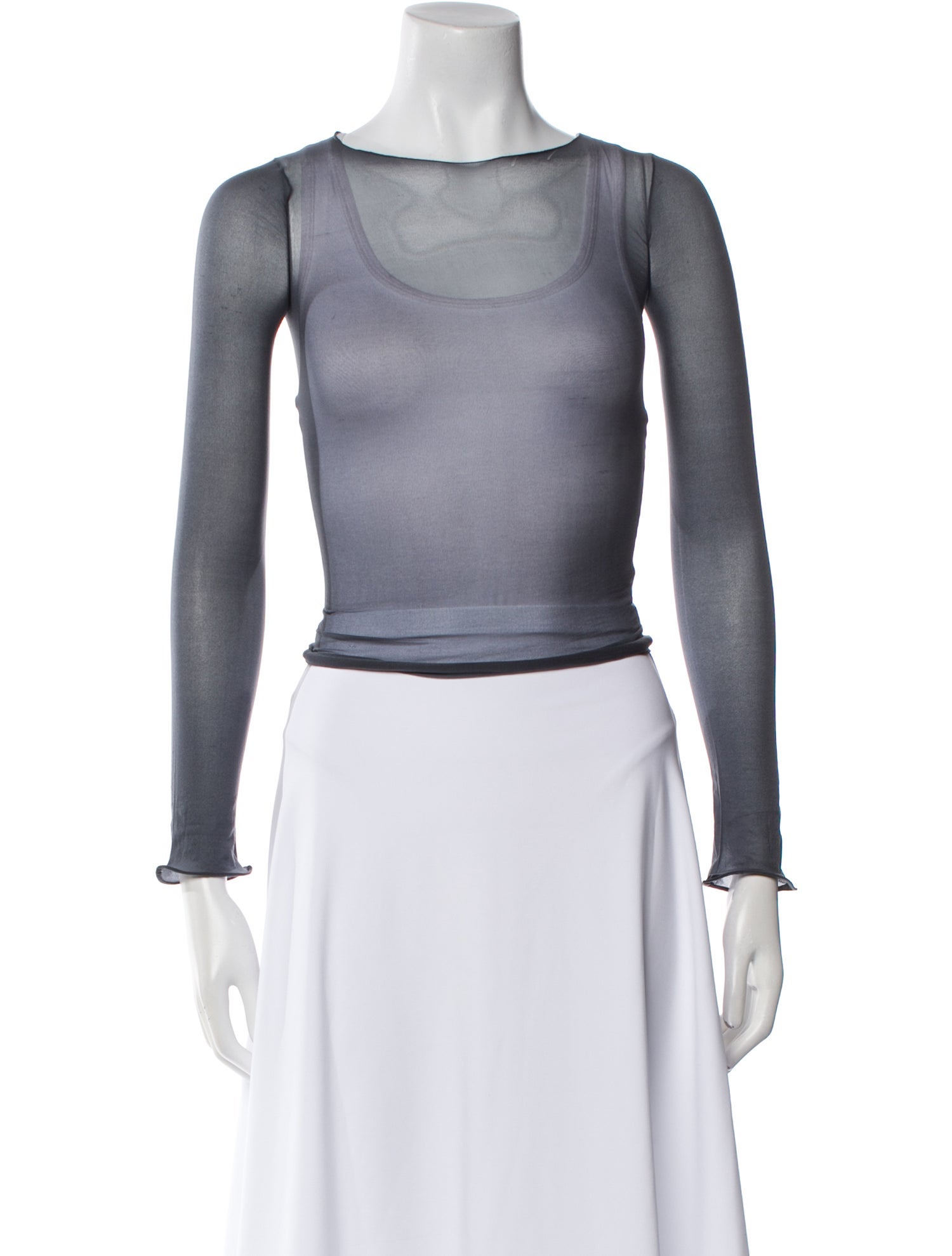 Saint Laurent Scoop Neck Long Sleeve Crop Top