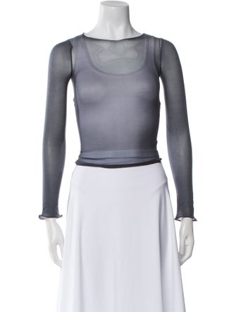 Saint Laurent Scoop Neck Long Sleeve Crop Top