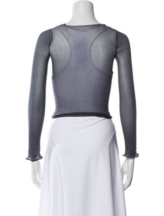 Saint Laurent Scoop Neck Long Sleeve Crop Top