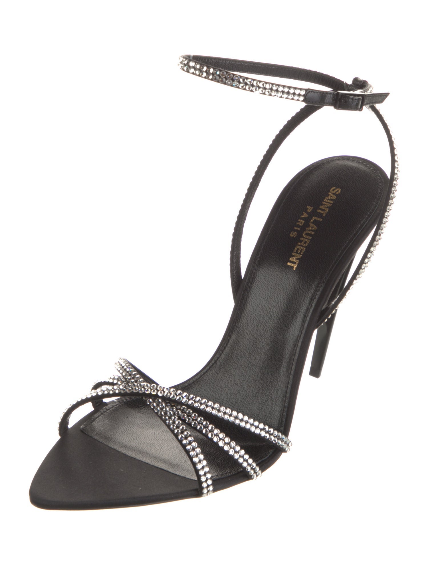 Saint Laurent Satin Crystal Embellishments Sandals