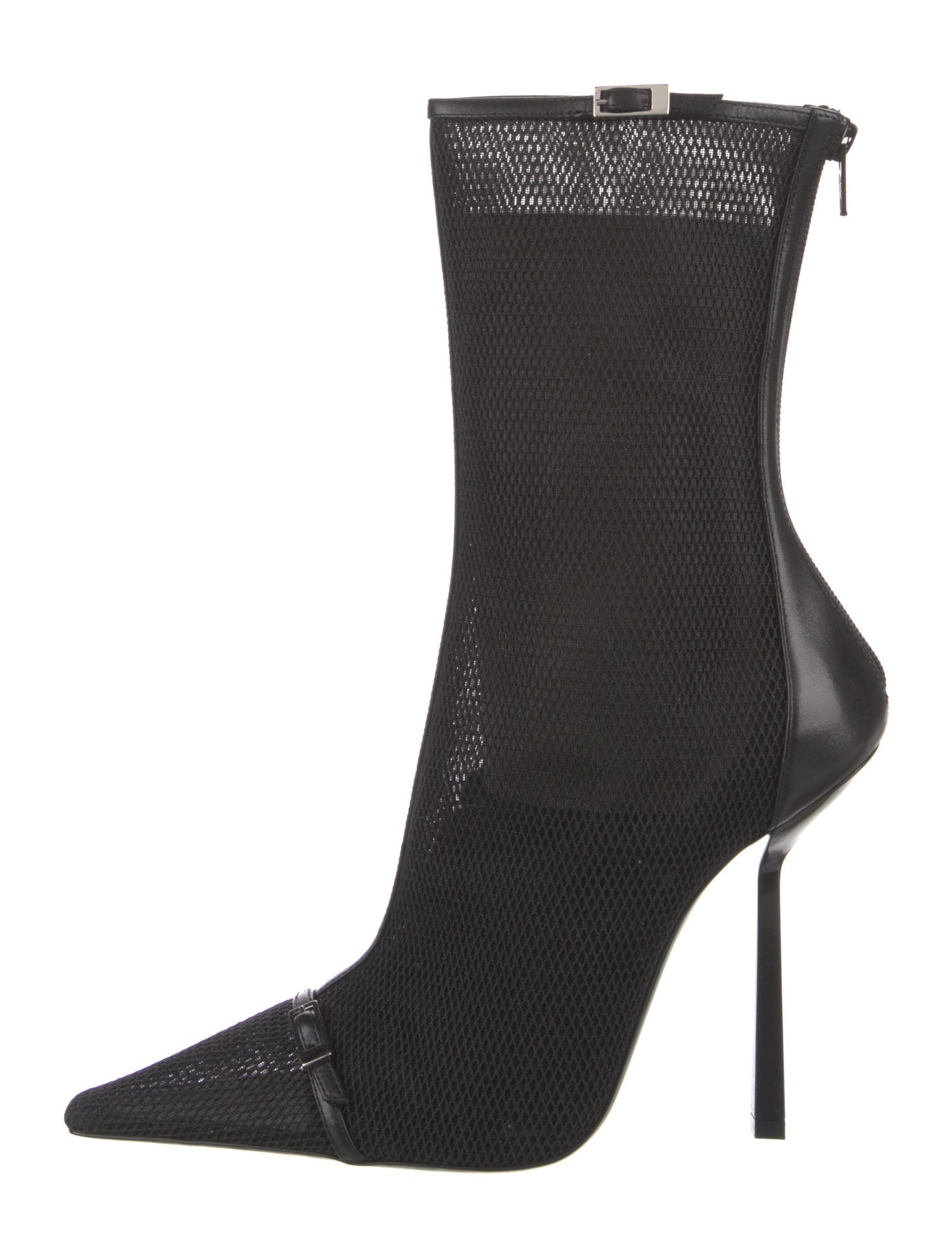 Saint Laurent Mesh Leather Trim Embellishment Sock Boots