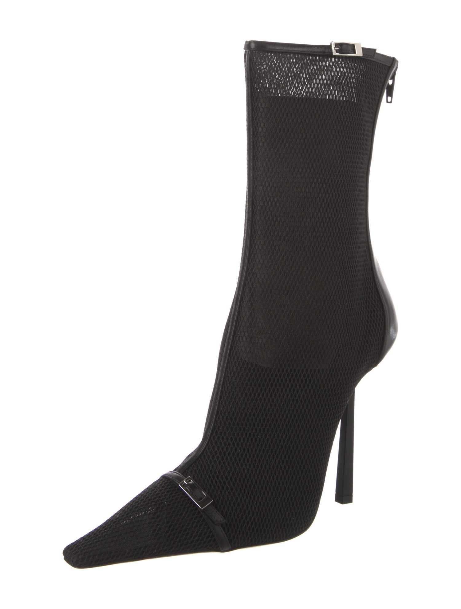 Saint Laurent Mesh Leather Trim Embellishment Sock Boots