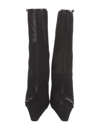 Saint Laurent Mesh Leather Trim Embellishment Sock Boots