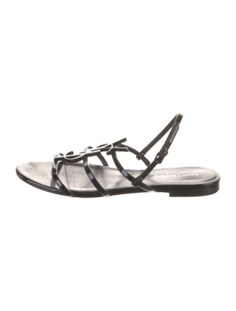 Saint Laurent Signature Logo Patent Leather Slingback Sandals