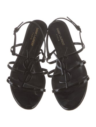Saint Laurent Signature Logo Patent Leather Slingback Sandals