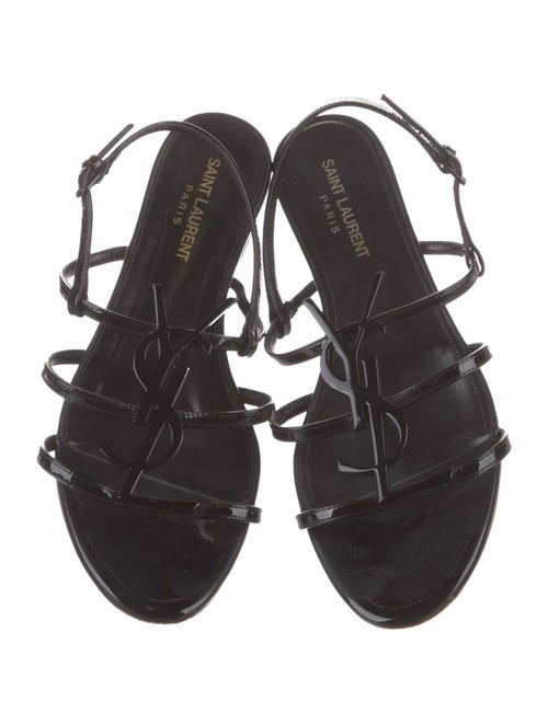 Saint Laurent Signature Logo Patent Leather Slingback Sandals