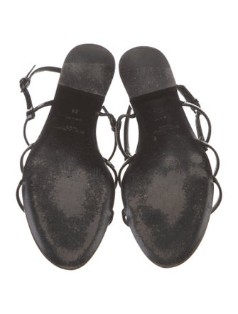 Saint Laurent Signature Logo Patent Leather Slingback Sandals