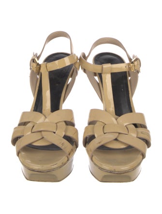 Saint Laurent Patent Leather Cutout Accent T-Strap Sandals