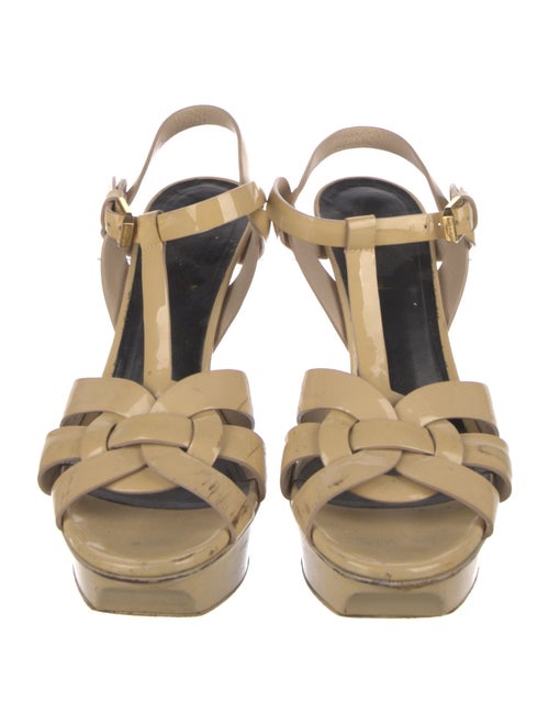 Saint Laurent Patent Leather Cutout Accent T-Strap Sandals