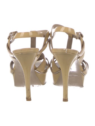 Saint Laurent Patent Leather Cutout Accent T-Strap Sandals