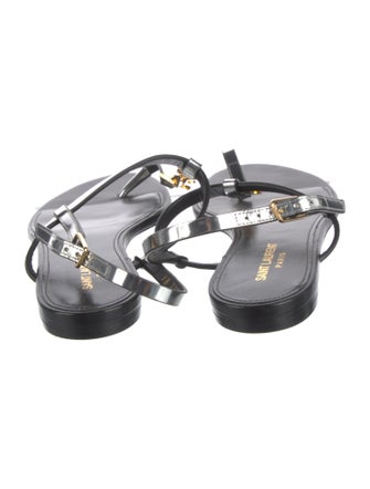 Saint Laurent Signature Logo Leather Slingback Sandals