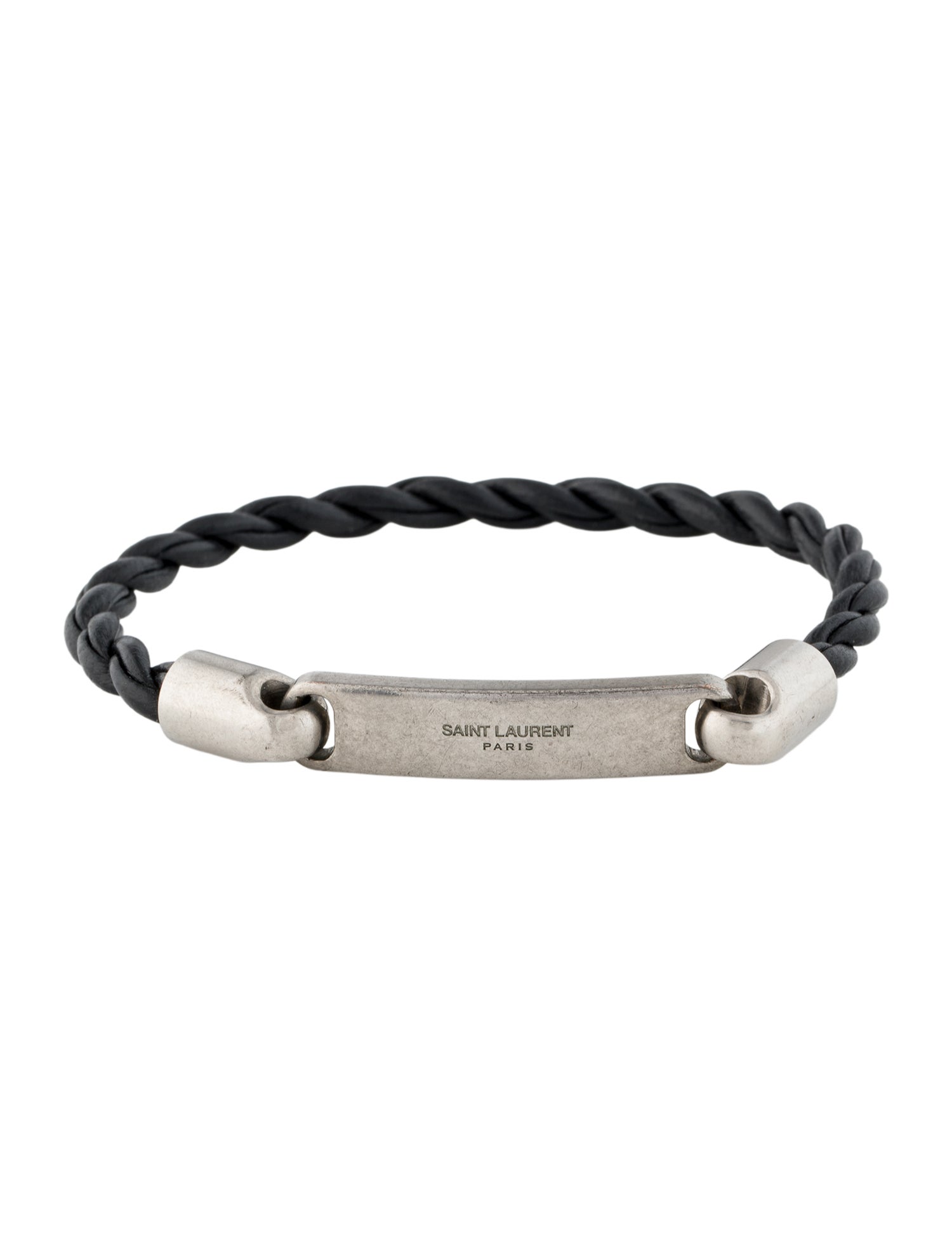 Saint Laurent Leather Woven ID Tag Wrap Bracelet