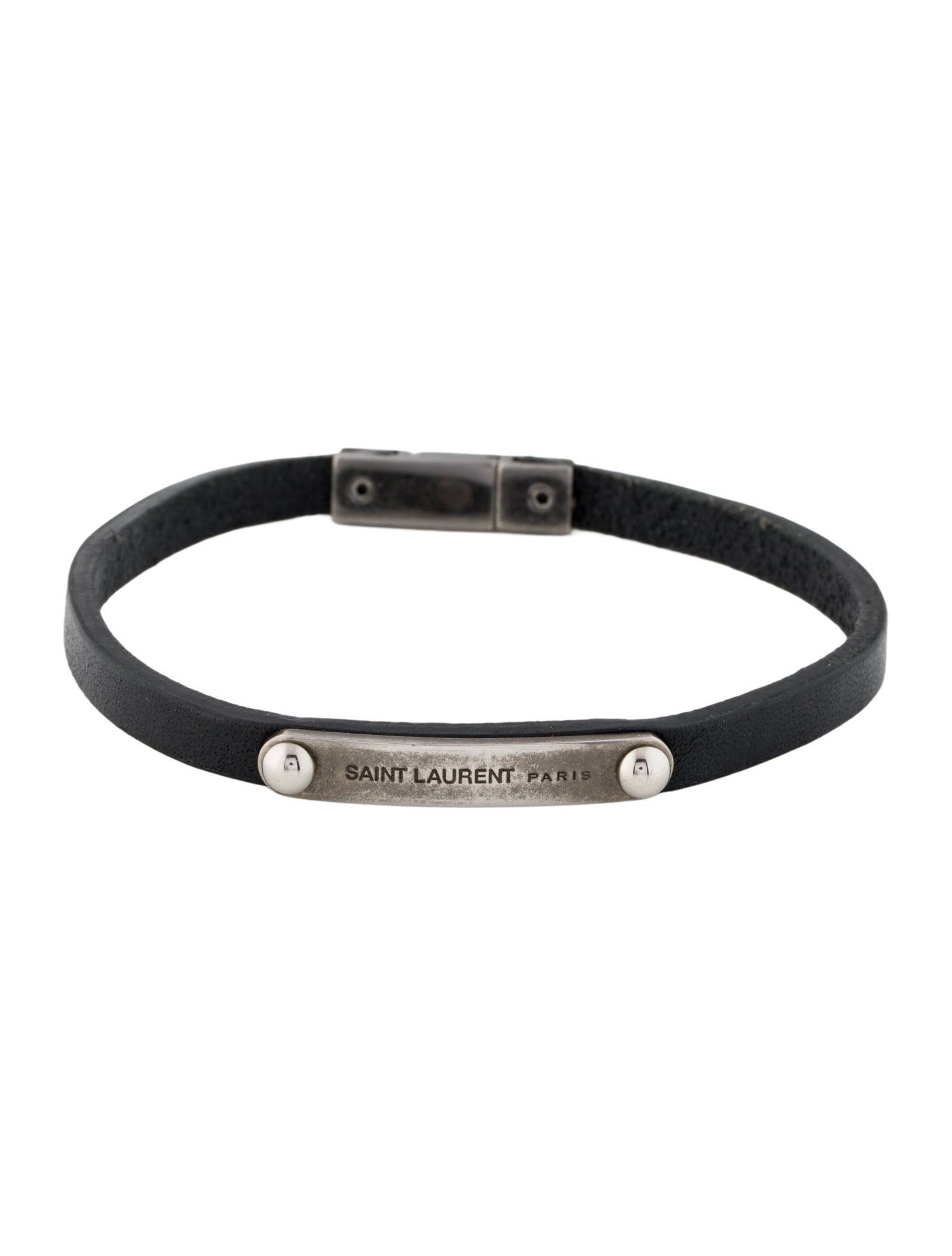Saint Laurent Leather ID Plaque Wrap Bracelet