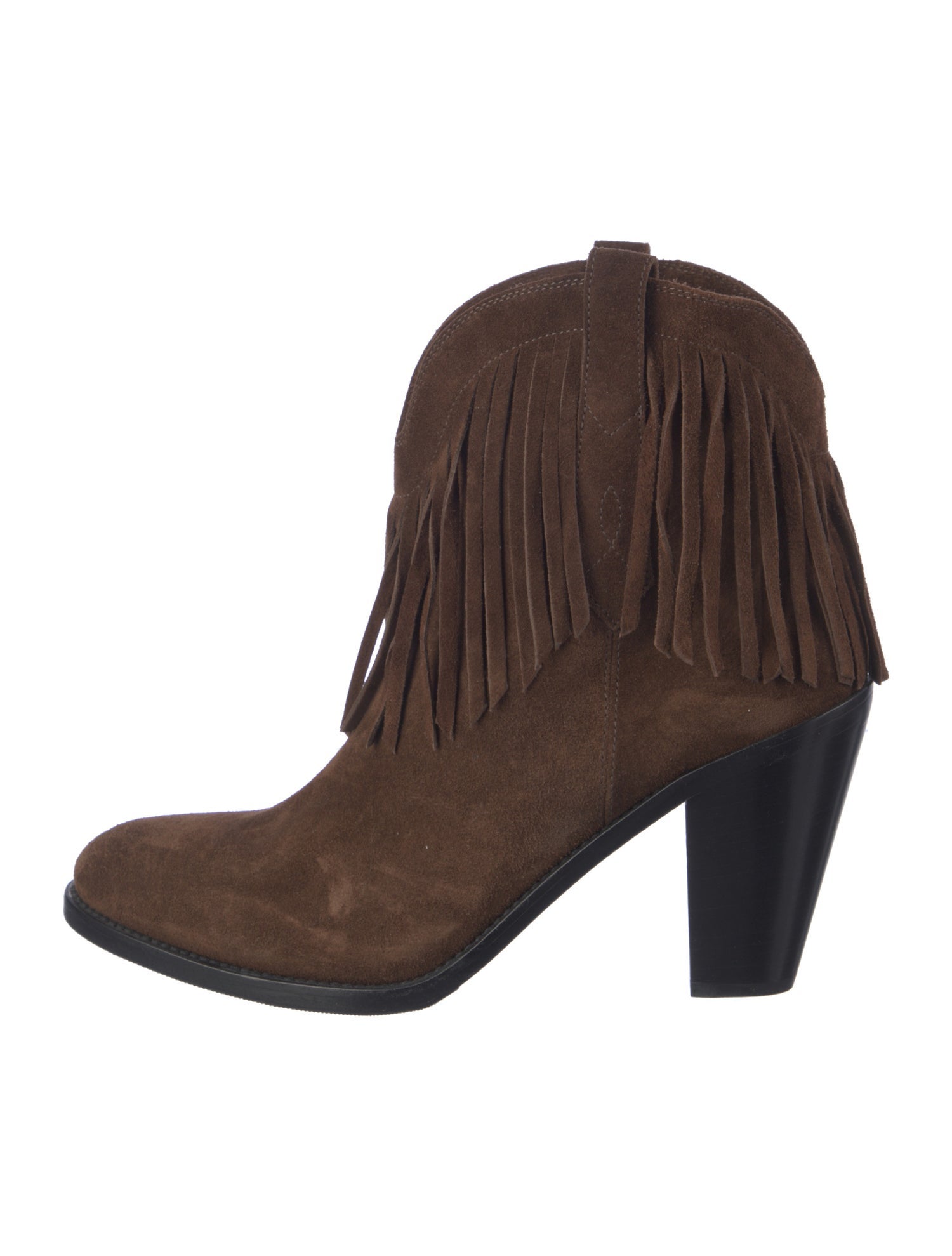 Saint Laurent Suede Fringe Trim Accent Western Boots