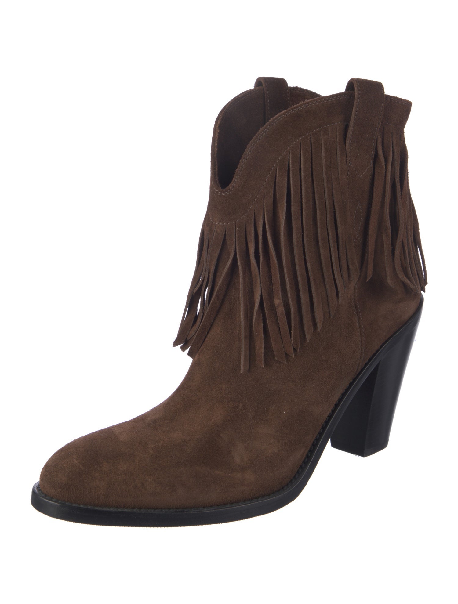 Saint Laurent Suede Fringe Trim Accent Western Boots