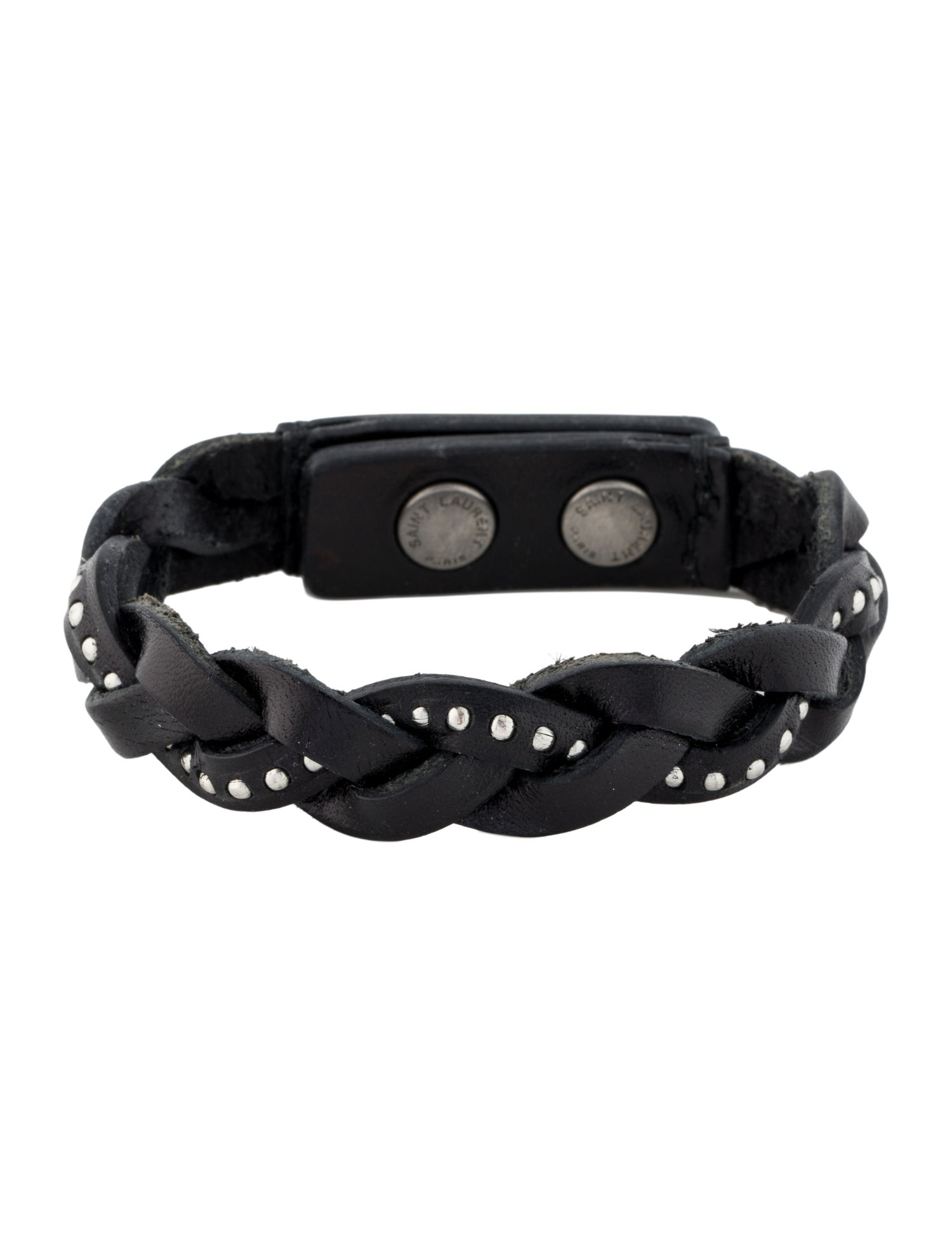 Saint Laurent Leather Stud Braided Bracelet