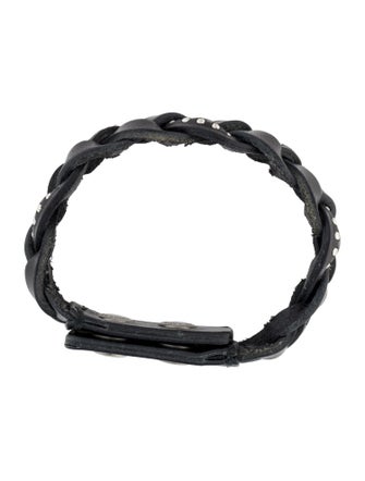Saint Laurent Leather Stud Braided Bracelet
