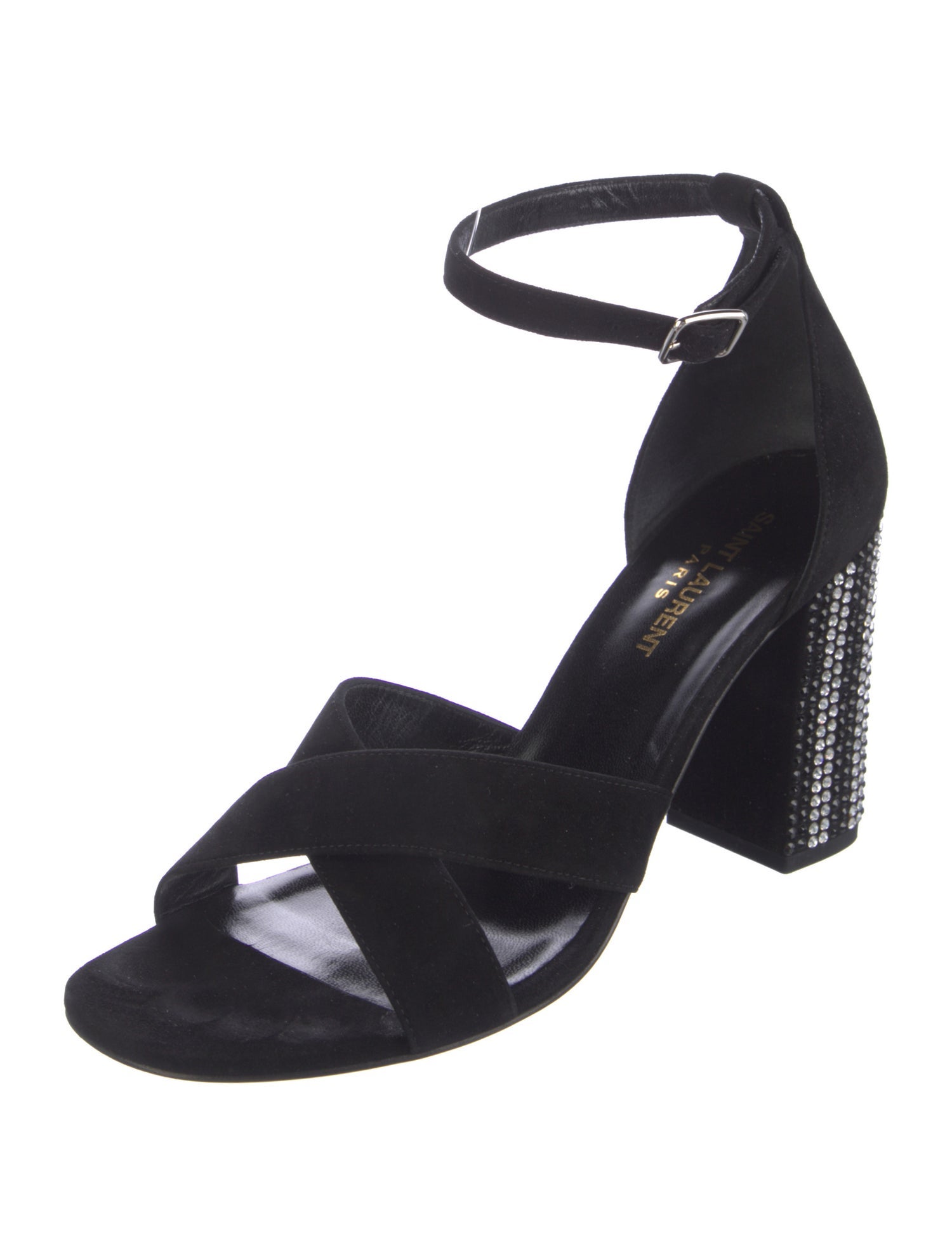 Saint Laurent Suede Crystal Embellishments Sandals