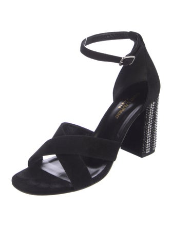 Saint Laurent Suede Crystal Embellishments Sandals